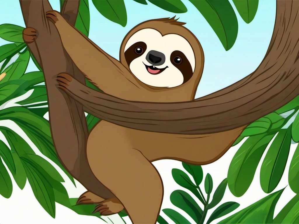 Sloth Cartoon - Cartoon of sloth hanging from a branch  