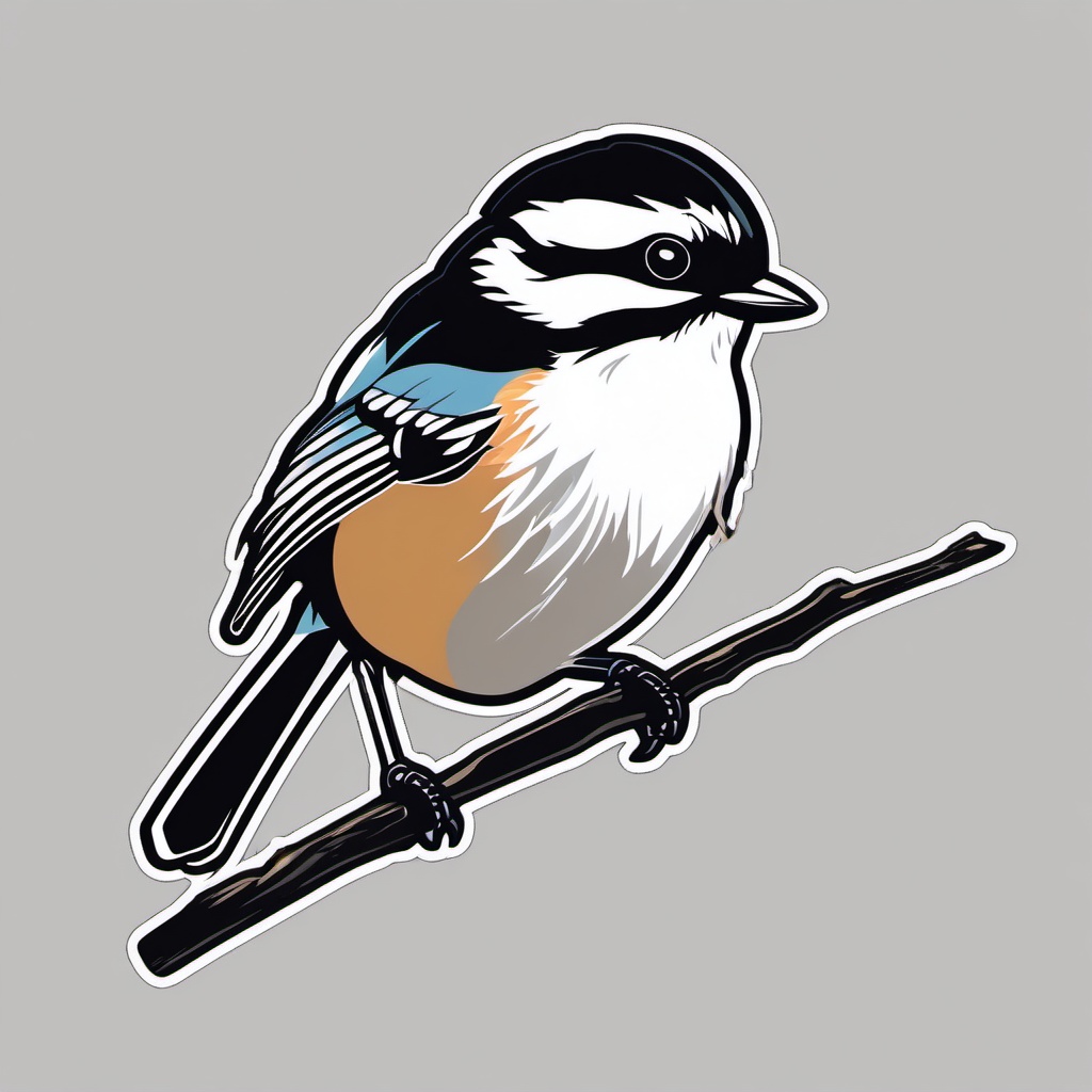 Chickadee Sticker - A sweet chickadee perched on a twig. ,vector color sticker art,minimal