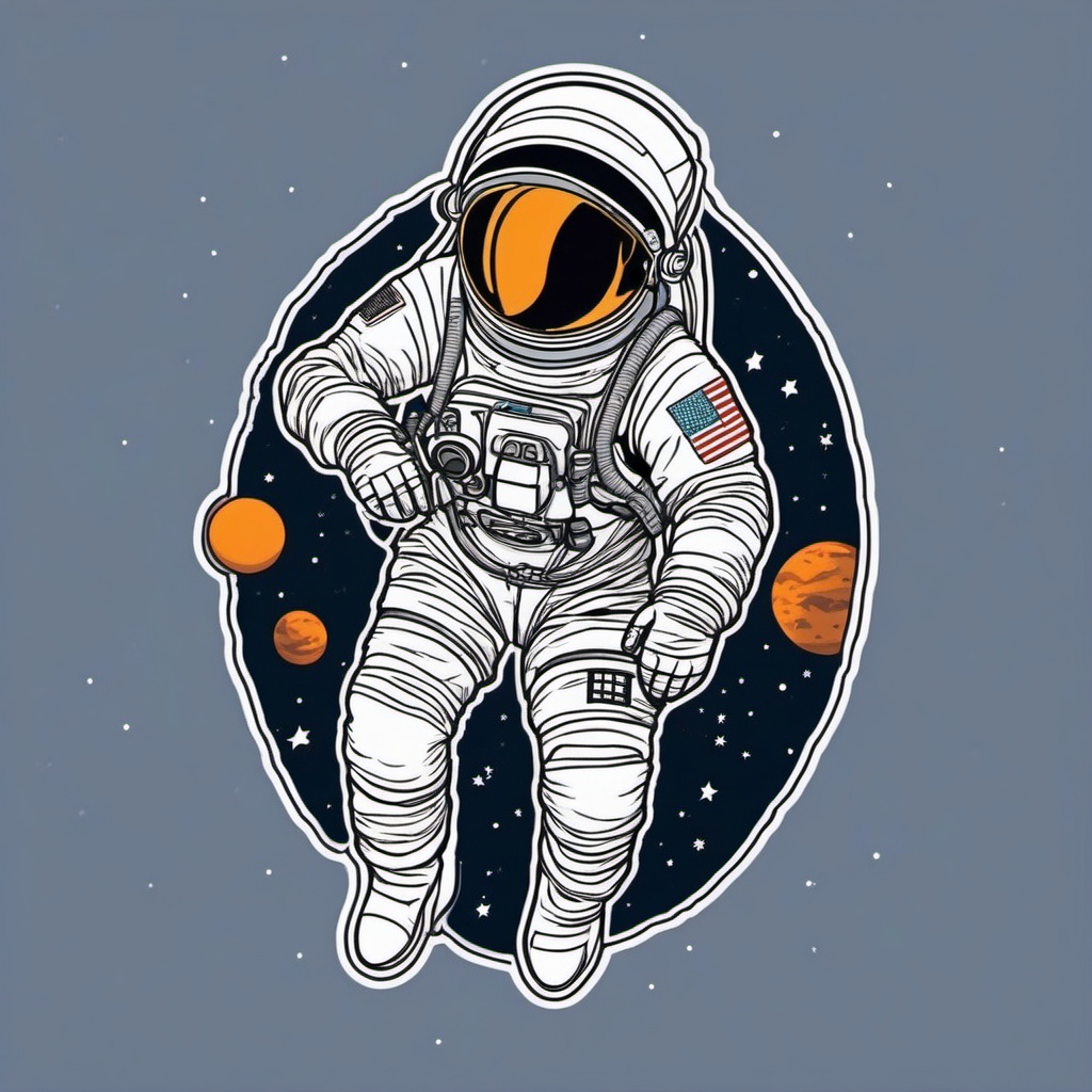 Astronaut's Spacewalk Sticker - Astronaut floating in the vastness of space, ,vector color sticker art,minimal