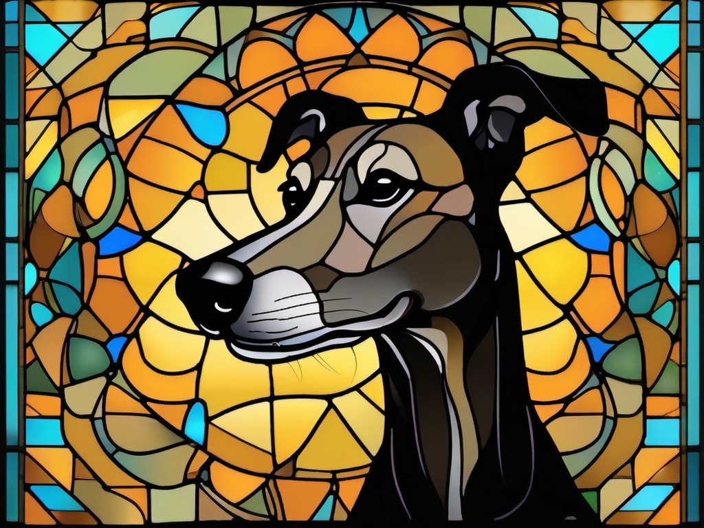 Stained Glass Greyhound - Sleek greyhound in relaxed pose  