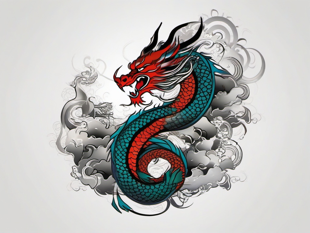 Dragon Asian Tattoo - A tattoo combining dragon elements with Asian artistic styles.  simple color tattoo,minimalist,white background