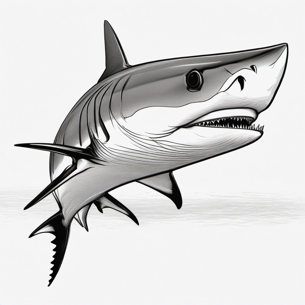 drawing of Mako shark  minimal rough sketch scribbles,doodles,black and white