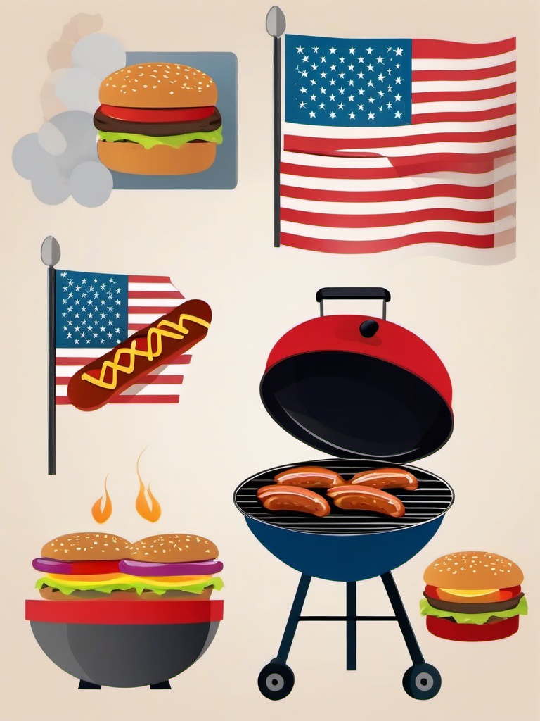 4th of July clipart - barbecue grill with burgers and hot dogs  