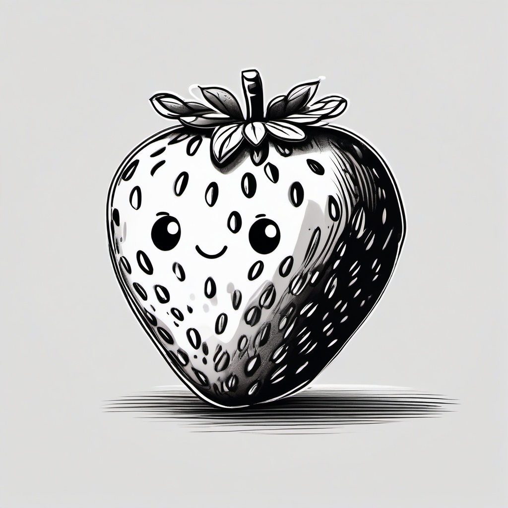 drawing of a cartoon strawberry  minimal rough sketch scribbles,doodles,black and white