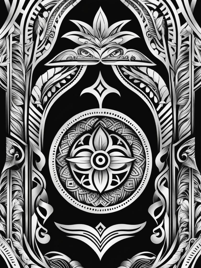 polynesian tattoo black and white design 