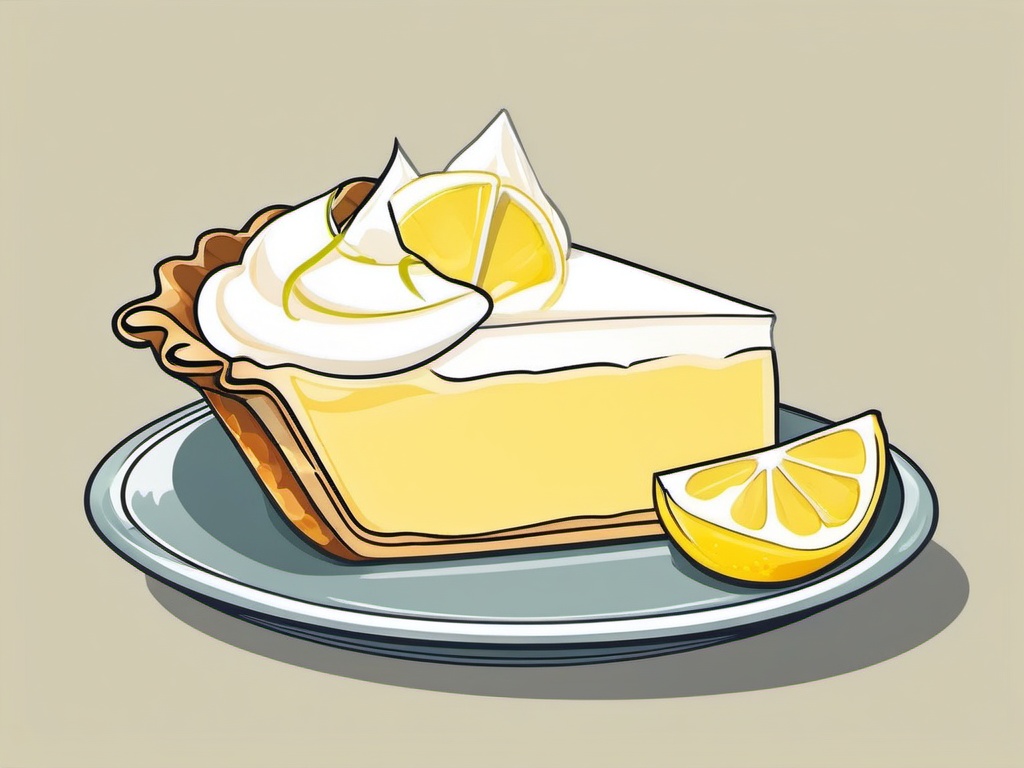 Lemon Meringue Pie Clipart - A slice of lemon meringue pie with lemon slices.  color vector clipart, minimal style