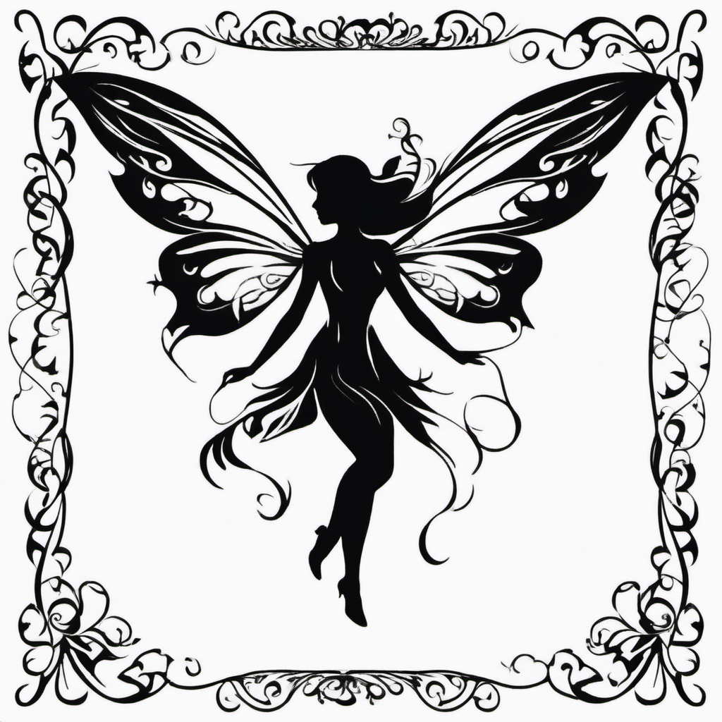 fairy silhouette tattoo  simple color tattoo style,white background