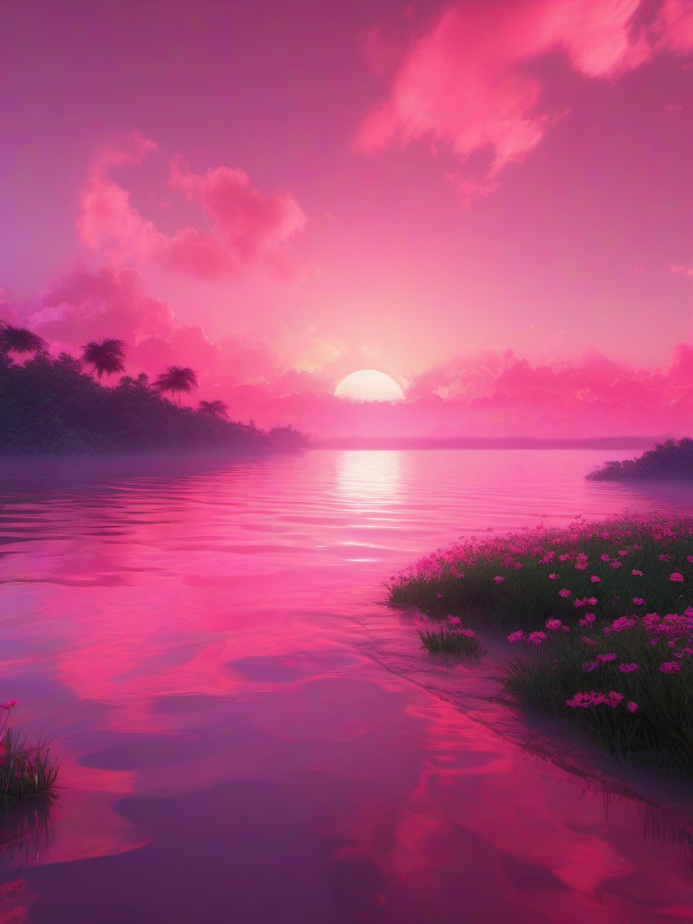 Dreamy Aesthetic with Soft Pink Hues in Pink Sky Background wallpaper splash art, vibrant colors, intricate patterns