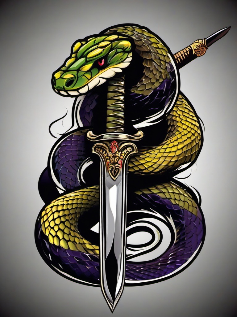 snake with sword tattoo  simple vector color tattoo