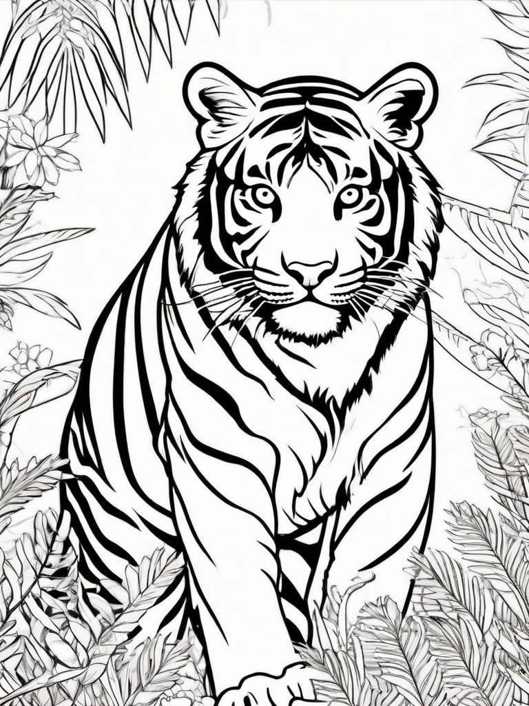 Tiger Coloring Page - Fierce Striped Hunter  black outline printable coloring page