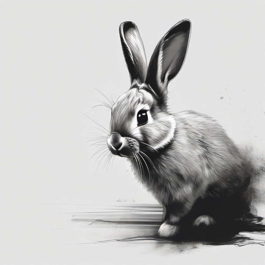 drawing of a bunny hopping  minimal rough sketch scribbles,doodles,black and white