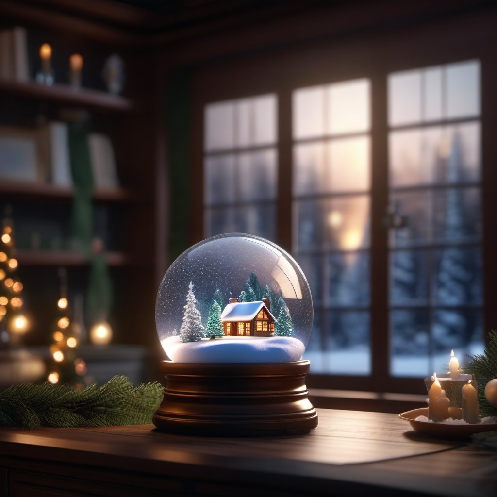 An enchanted snow globe brings a winter wonderland to life within a cozy home.  8k, hyper realistic, cinematic