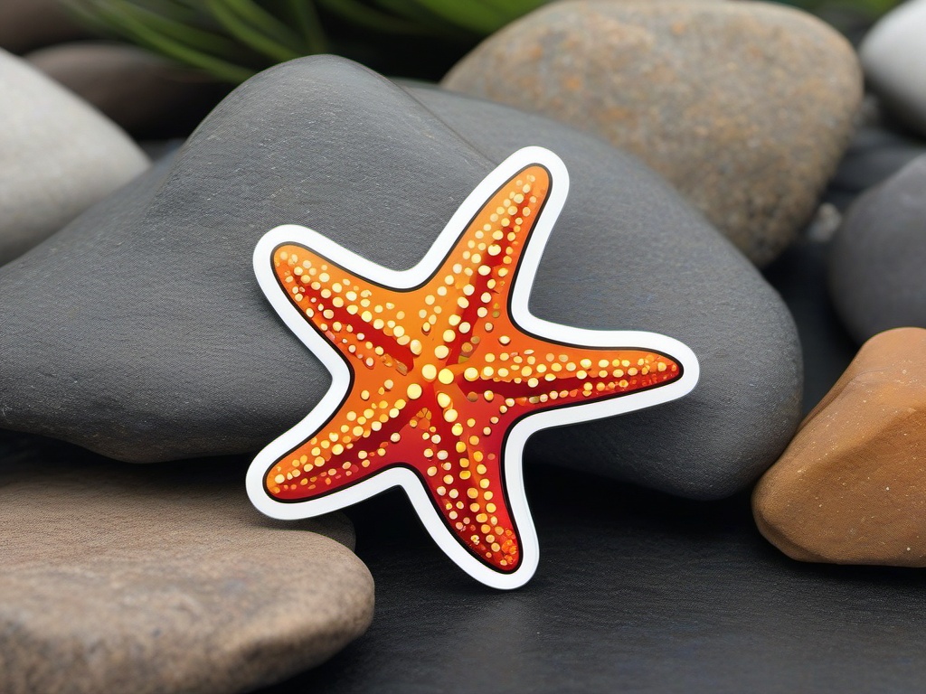 Starfish Sticker - A colorful starfish clinging to a rock, ,vector color sticker art,minimal