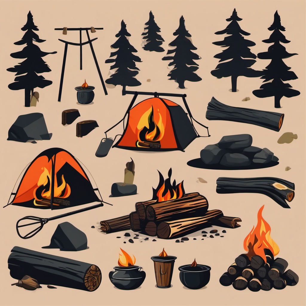 Trailside Campfire clipart - A campfire along the hiking trail, ,vector color clipart,minimal