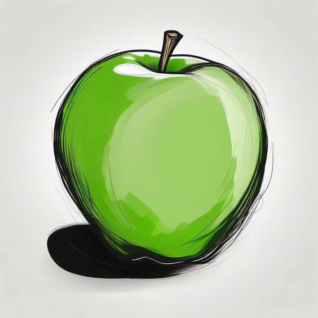 drawing of a green apple  minimal rough sketch scribbles,doodles,black and white