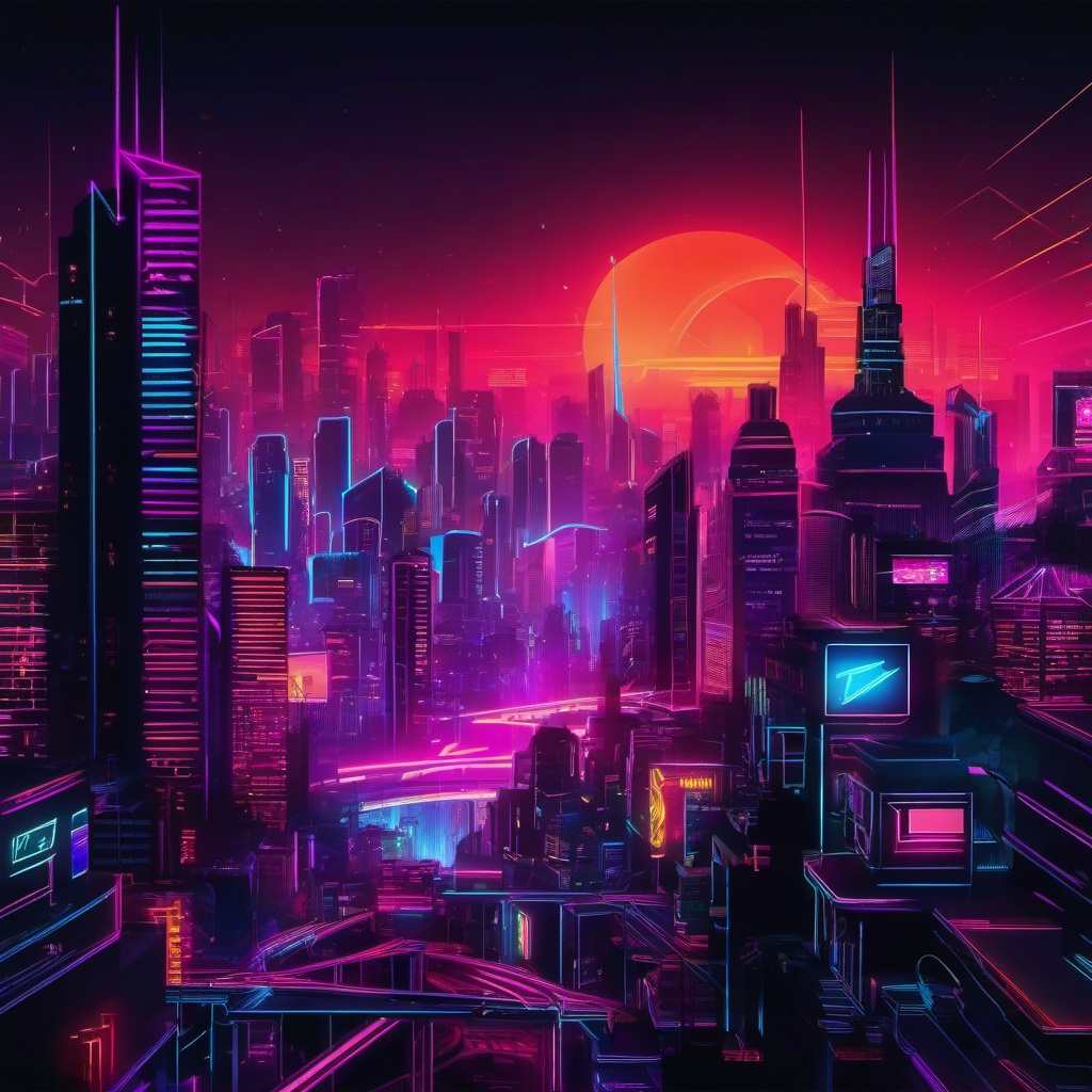 Neon Background - Neon Cityscape and Electric Signs, Urban Glow  intricate patterns, splash art, wallpaper art