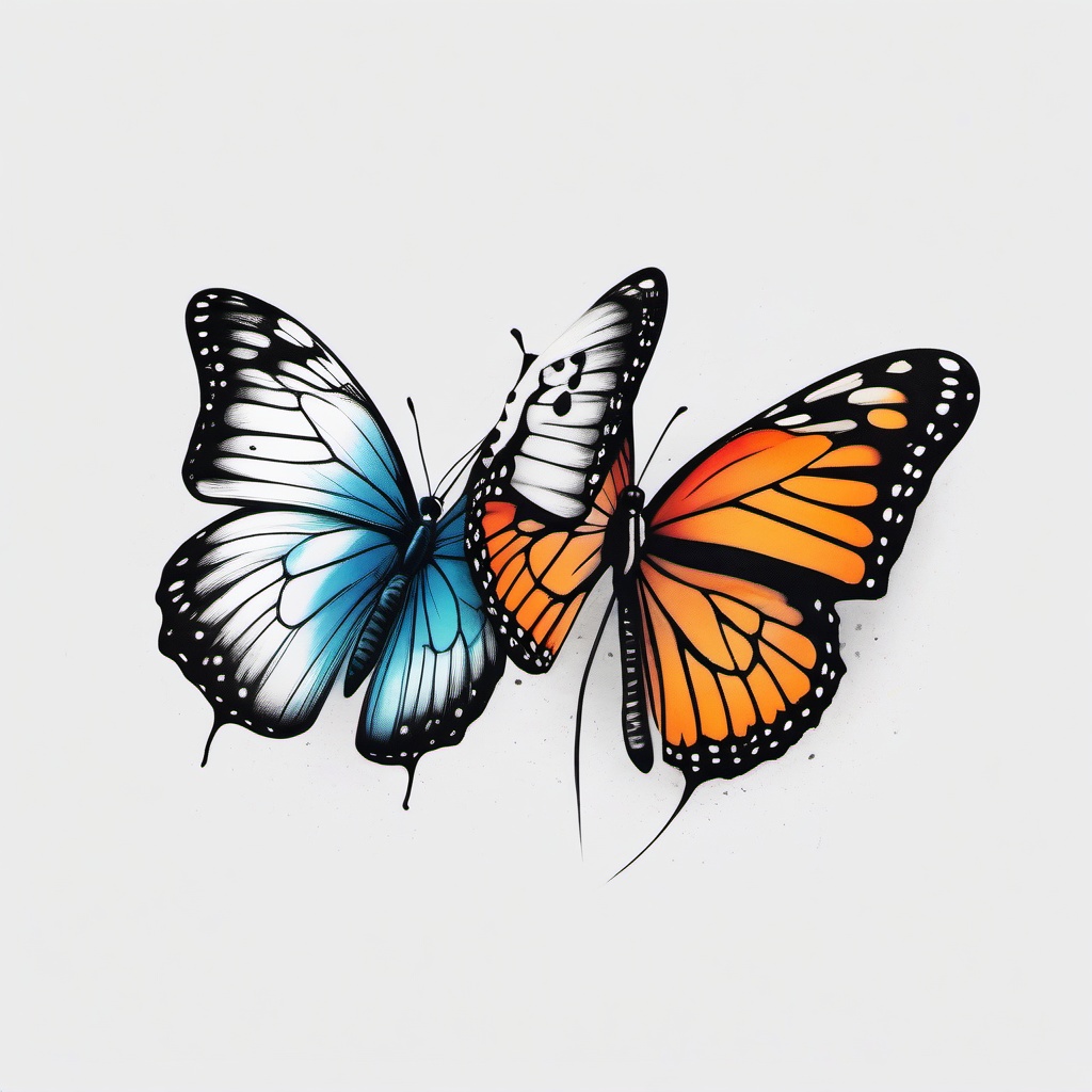 butterfly couple tattoo  simple color tattoo, minimal, white background