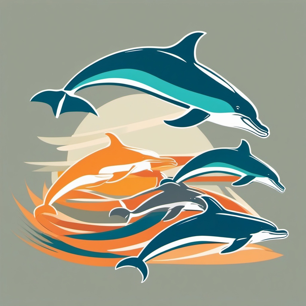 Dolphin Pod Clip Art - A pod of dolphins swimming in formation,  color vector clipart, minimal style