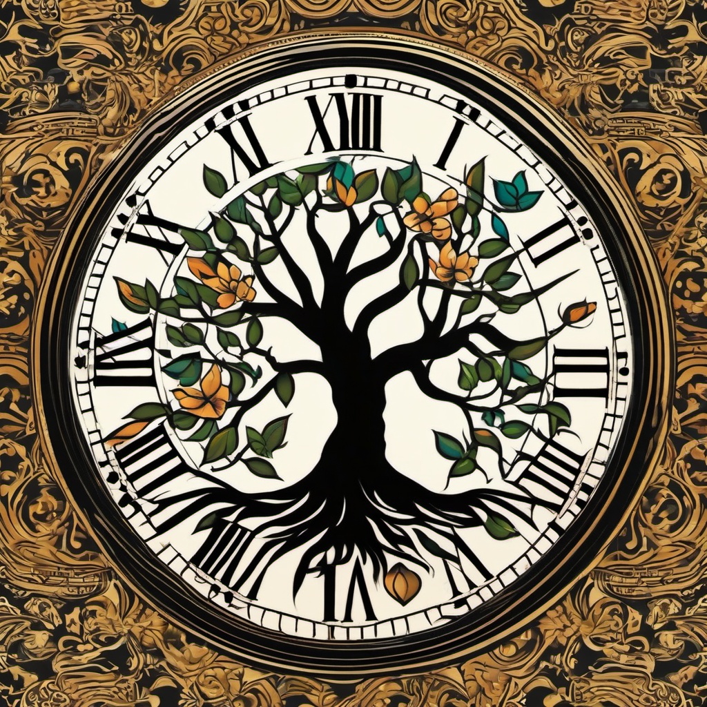 tree of life clock tattoo  simple vector color tattoo