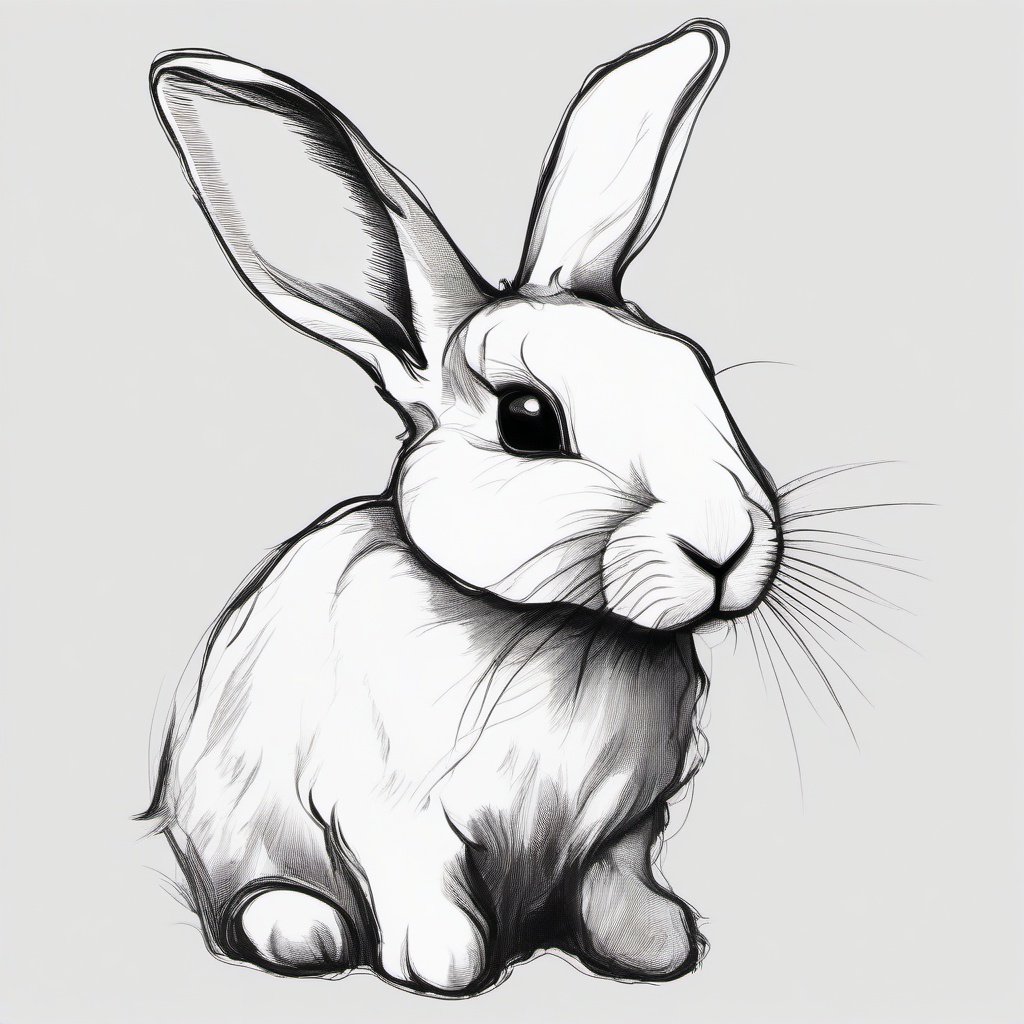 drawing of a white bunny  minimal rough sketch scribbles,doodles,black and white