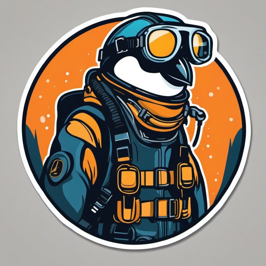 Penguin Diver Sticker - A penguin equipped for underwater exploration. ,vector color sticker art,minimal