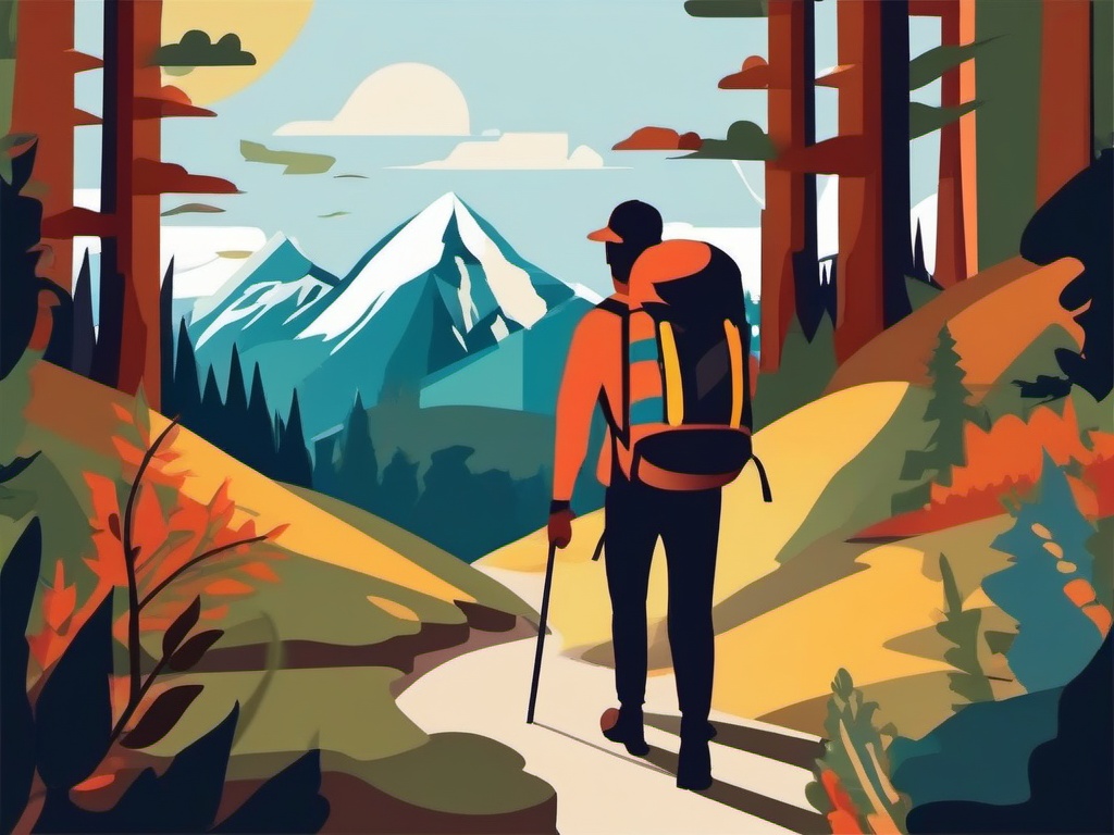 Backpacker Clipart - A backpacker exploring the wilderness.  color vector clipart, minimal style