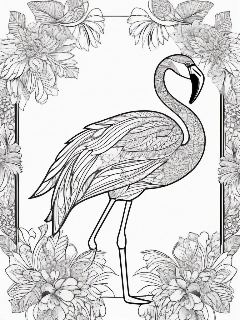 Flamingo Coloring Page - Elegant Pink Bird  black outline printable coloring page