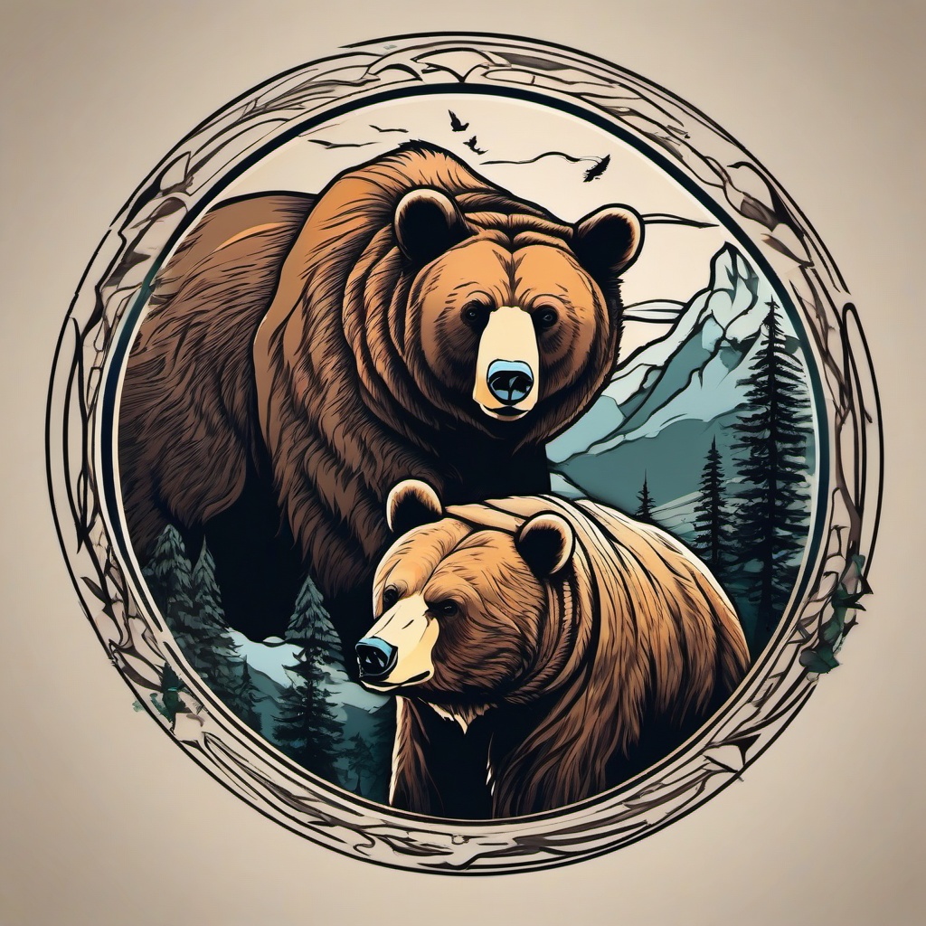 bear and cub tattoo designs  simple vector color tattoo