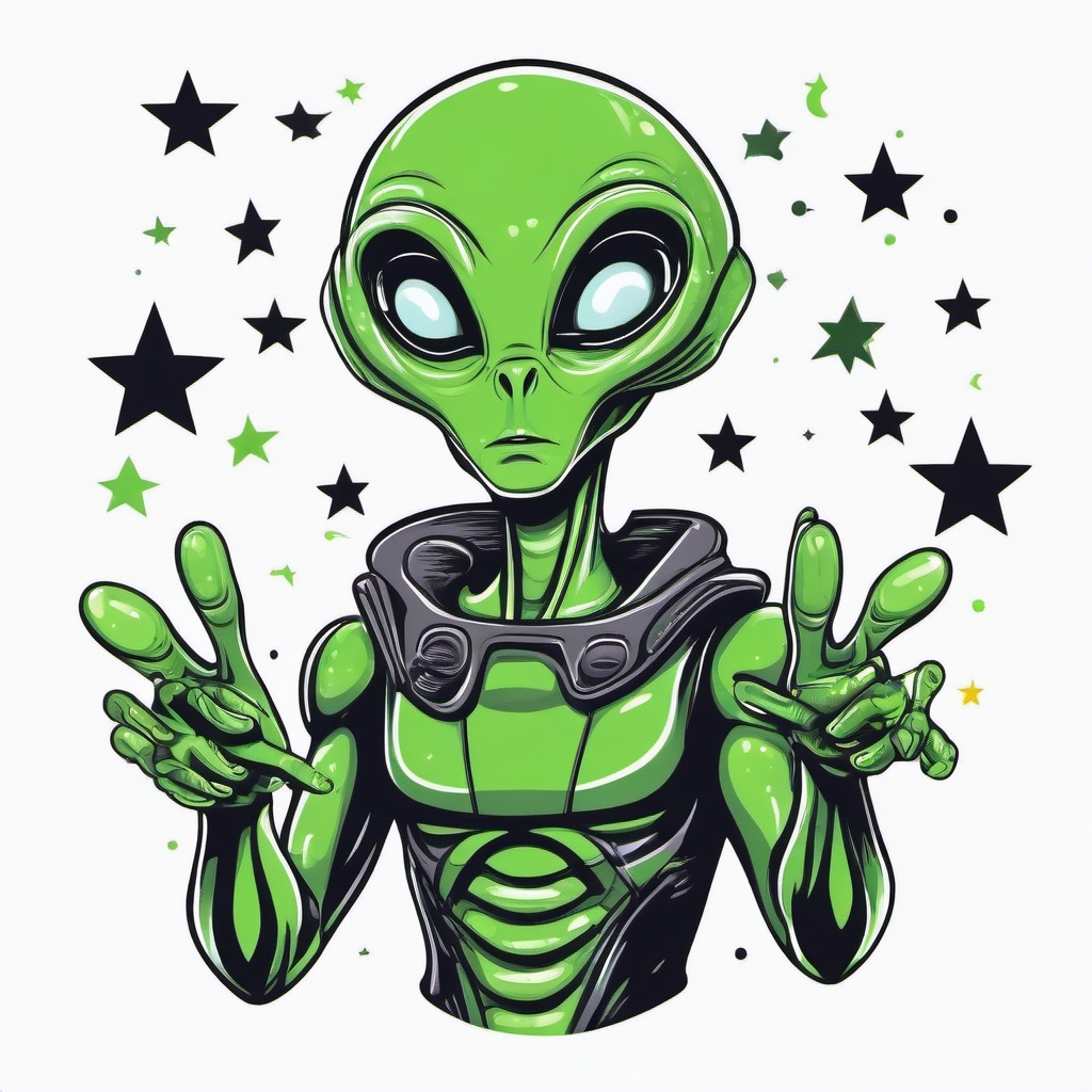 Alien pointing at the stars clipart.  vector style illustration, white background