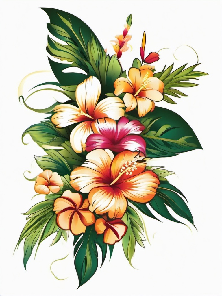 Flower Lei Tattoo - Capture the beauty and tradition of Hawaiian flower leis with a tattoo that embodies the spirit of celebration.  simple vector color tattoo,minmal,white background