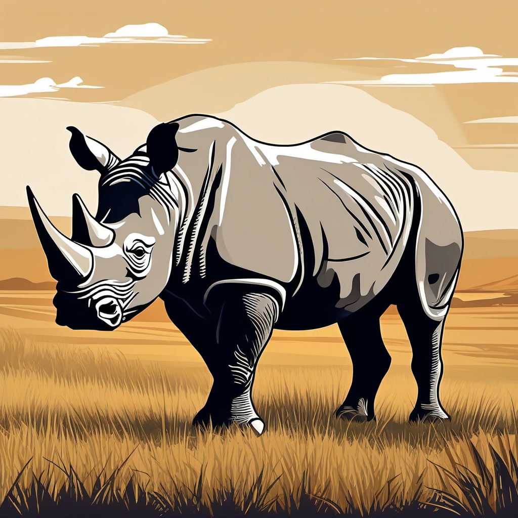 Rhino Clipart on the Plains,Sturdy rhino standing proudly on the plains, representing resilience and strength. 