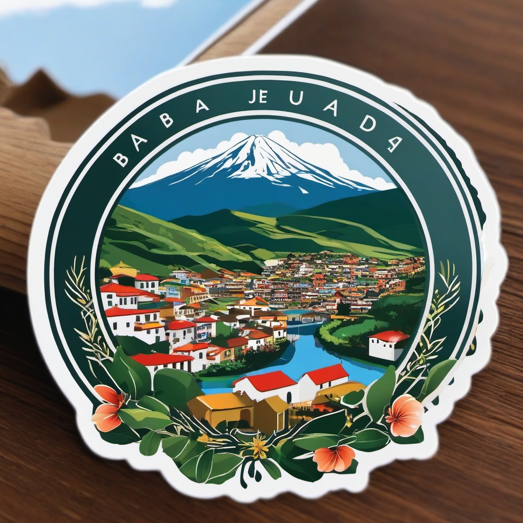 Banos de Agua Santa sticker- Adventure and spa town in the Andes of Ecuador, , sticker vector art, minimalist design