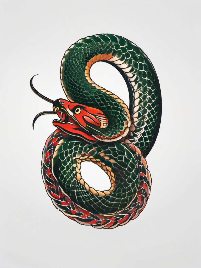 traditional japanese snake art  simple color tattoo,white background,minimal