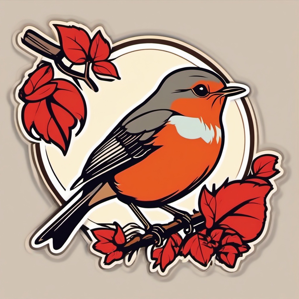 European Robin Sticker - A charming European robin with a red breast, ,vector color sticker art,minimal