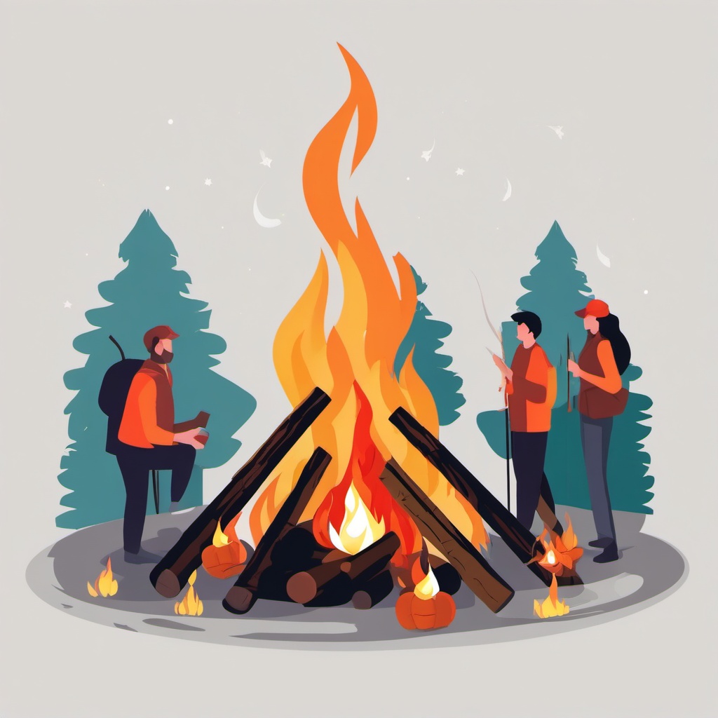 Bonfire Gathering clipart - Gathering around a bonfire, ,vector color clipart,minimal