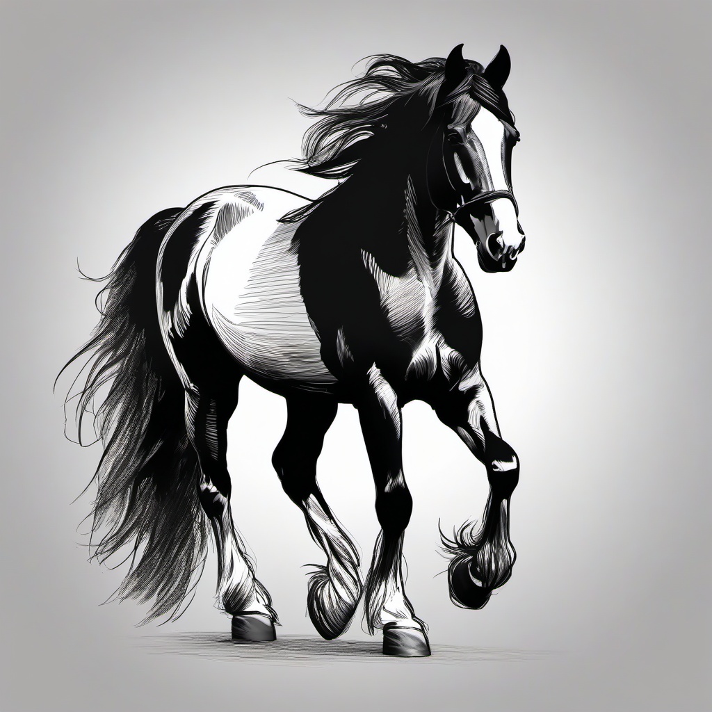 drawing of Gypsy Vanner horse  minimal rough sketch scribbles,doodles,black and white