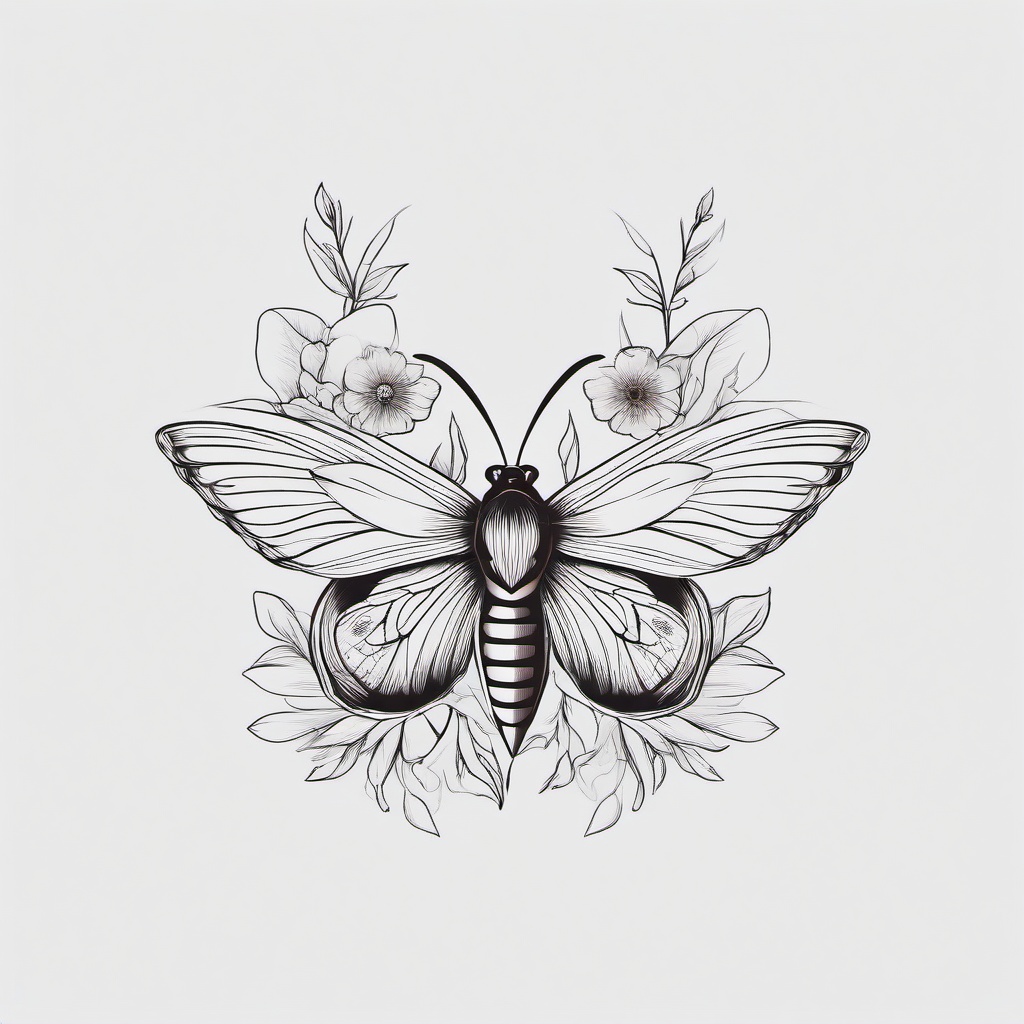 Moth and Flower Tattoo - Combination of a moth and flower in a tattoo.  simple vector tattoo,minimalist,white background