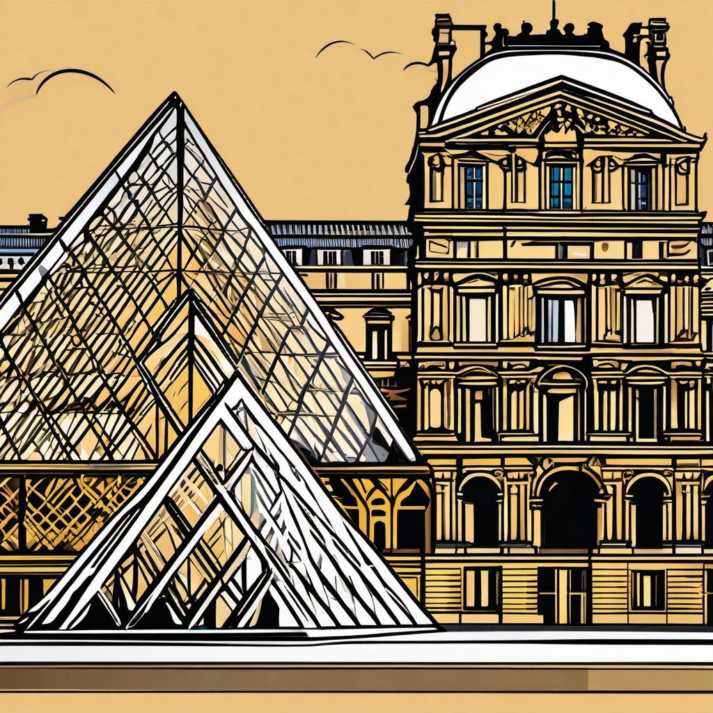 The Louvre clipart - World's largest art museum in Paris, France, ,color clipart vector style