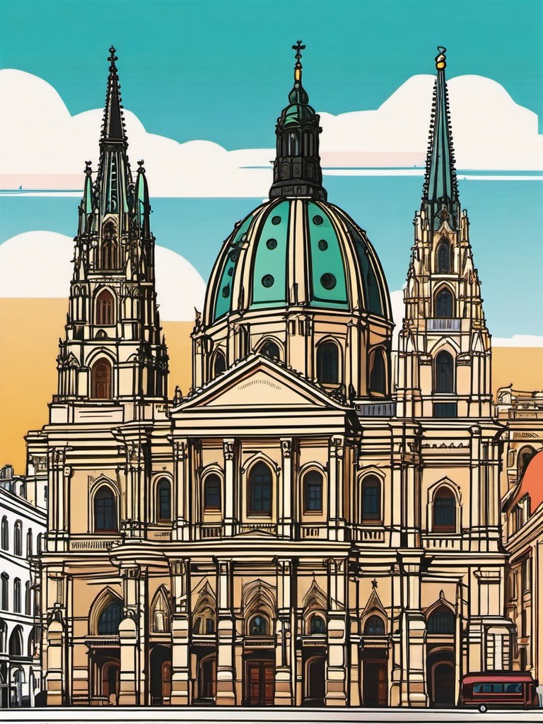 Vienna clipart - St. Stephen's Cathedral and Vienna cityscape, ,color clipart vector style