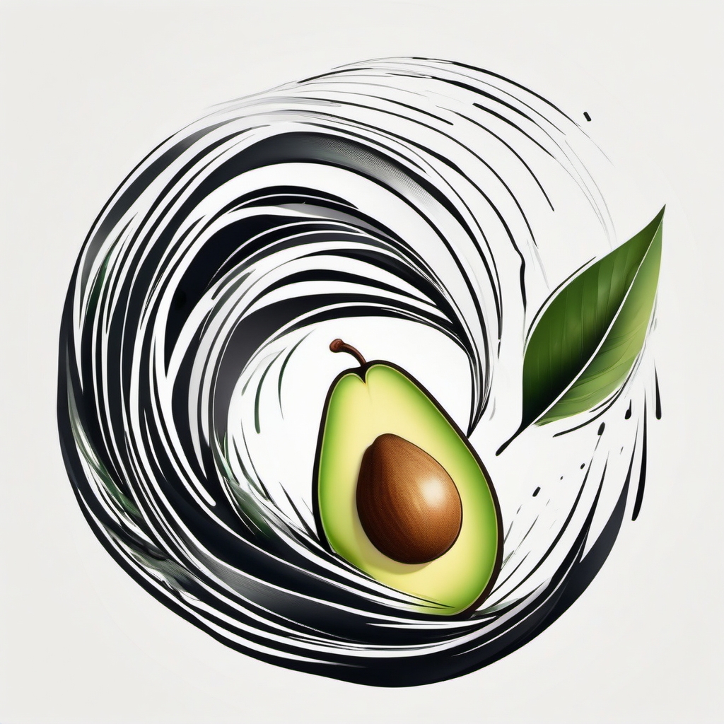 Abstract avocado waves ink. Dynamic fruit energy.  color tattoo style, minimalist design,white background