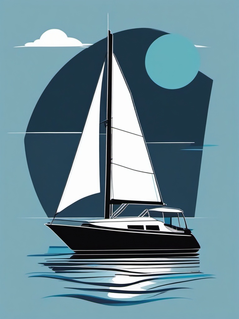 Sailboat on calm water sticker, Sailing , sticker vector art, minimalist design