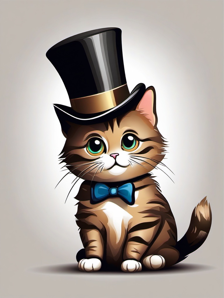 Cartoon cat wearing a top hat clipart.  vector style illustration, white background