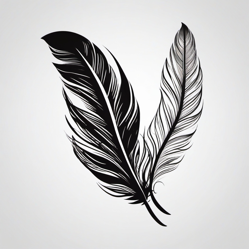 2 Feather Tattoo - Tattoo featuring two feathers.  simple vector tattoo,minimalist,white background