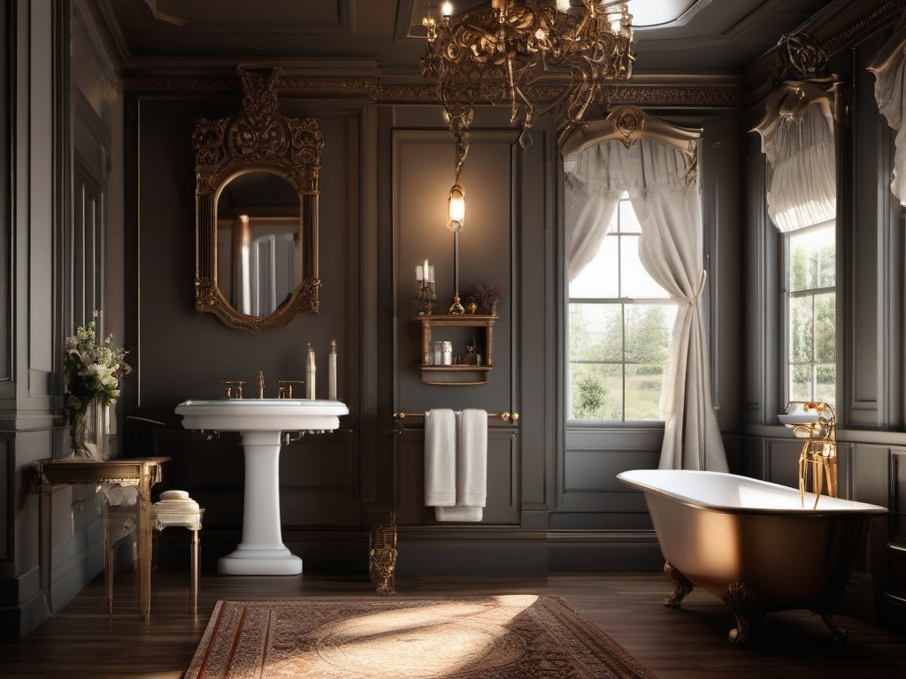 Victorian Bathroom Elegance - Victorian bathroom elegance with ornate fixtures and vintage decor. realistic, professional photography, bokeh, natural lighting, canon lens, shot on dslr 64 megapixels sharp focus