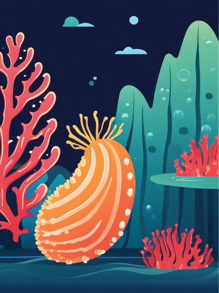 Sea Cucumber Clip Art - A plump sea cucumber on the seabed,  color vector clipart, minimal style