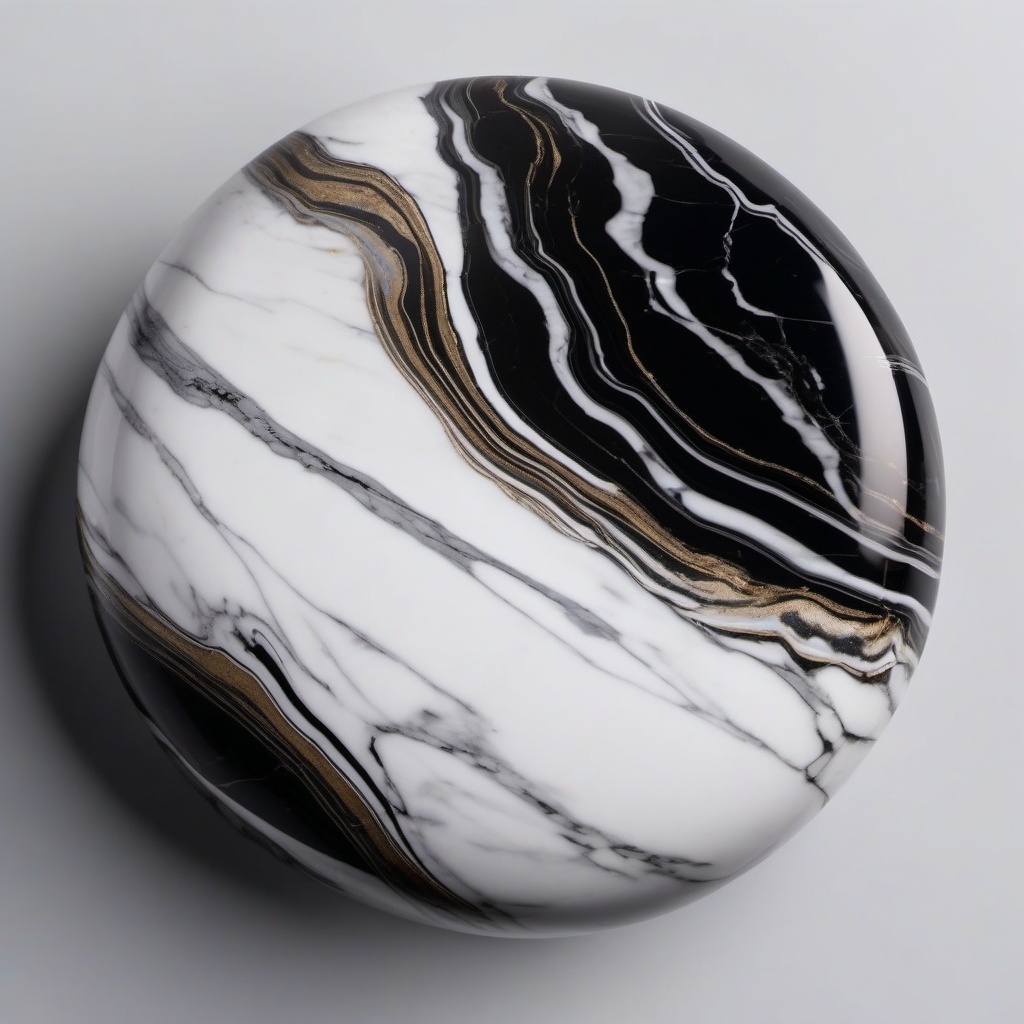 Marble featuring a pearl-white base and striking black veining top view, product photoshoot realistic background, hyper detail, high resolution