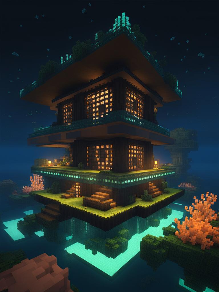 bioluminescent coral reef base on the ocean floor - minecraft house design ideas minecraft block style