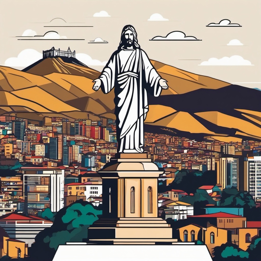 Cochabamba Cristo de la Concordia sticker- Statue of Christ overlooking the city in Bolivia, , sticker vector art, minimalist design