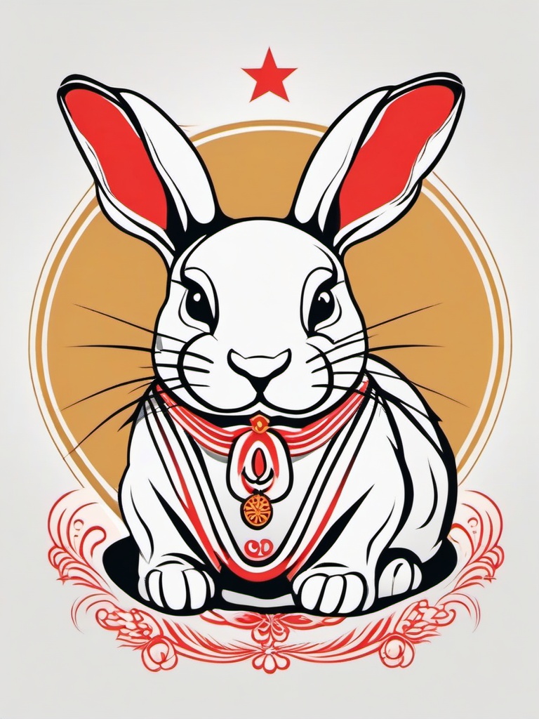 chinese rabbit tattoo  minimalist color tattoo, vector