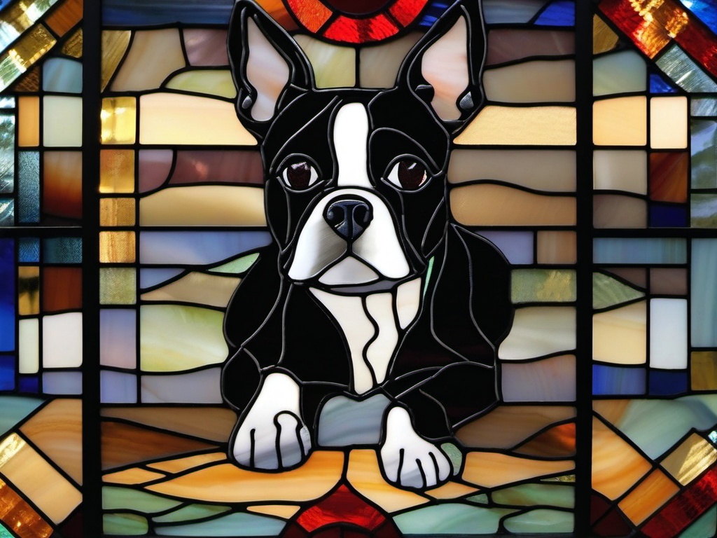 Stained Glass Boston Terrier - Boston terrier with tuxedo markings  